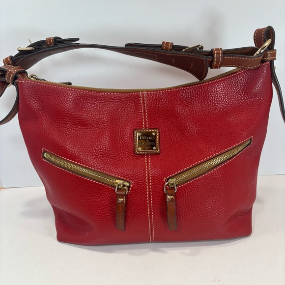 Dooney & Bourke Large Hobo Red Pebbled Leather Bag- Zippered Front EUC